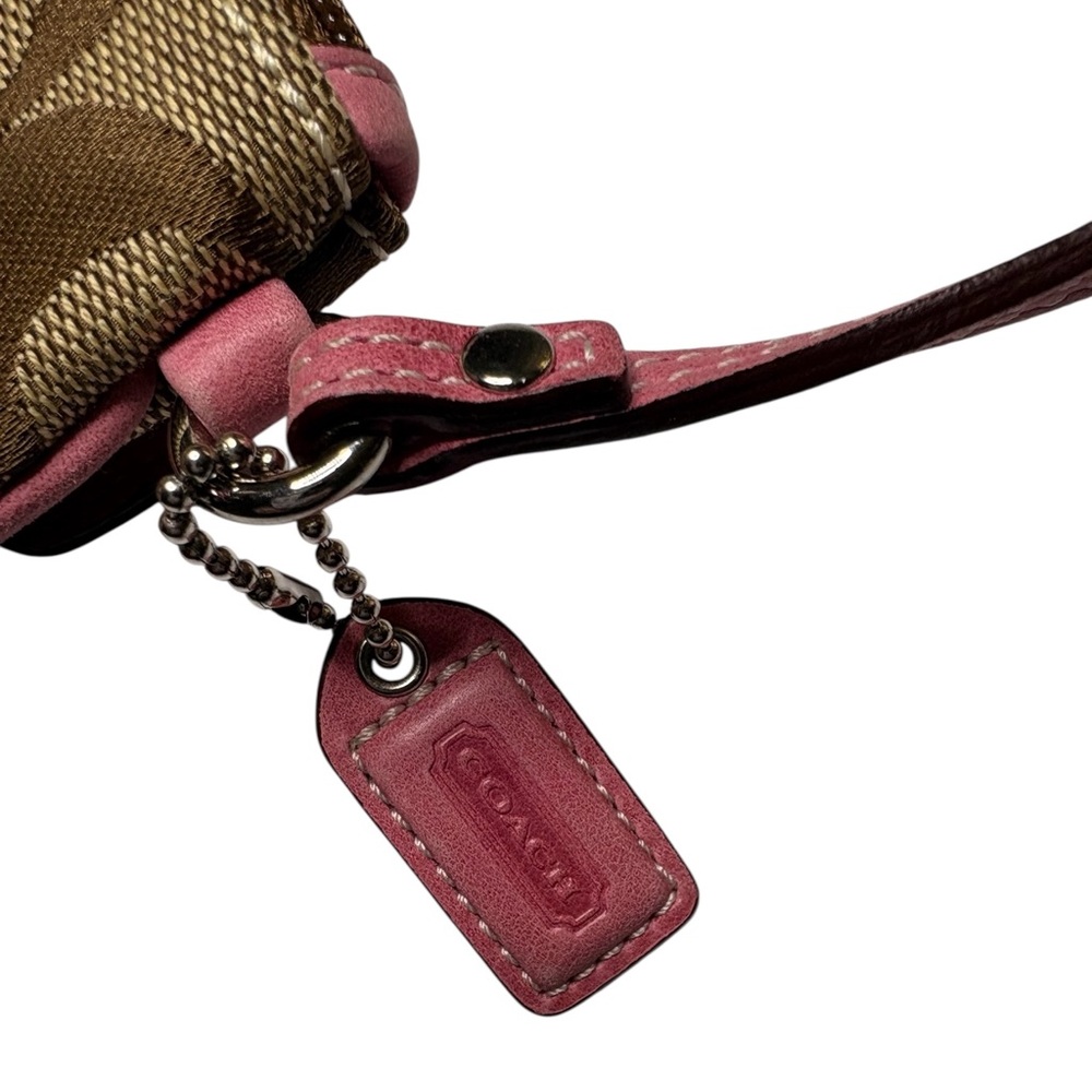 COACH 2005 Signature Double Pocket Wristlet Khaki Pink Trim – Vintage EUC - Picture 4 of 11